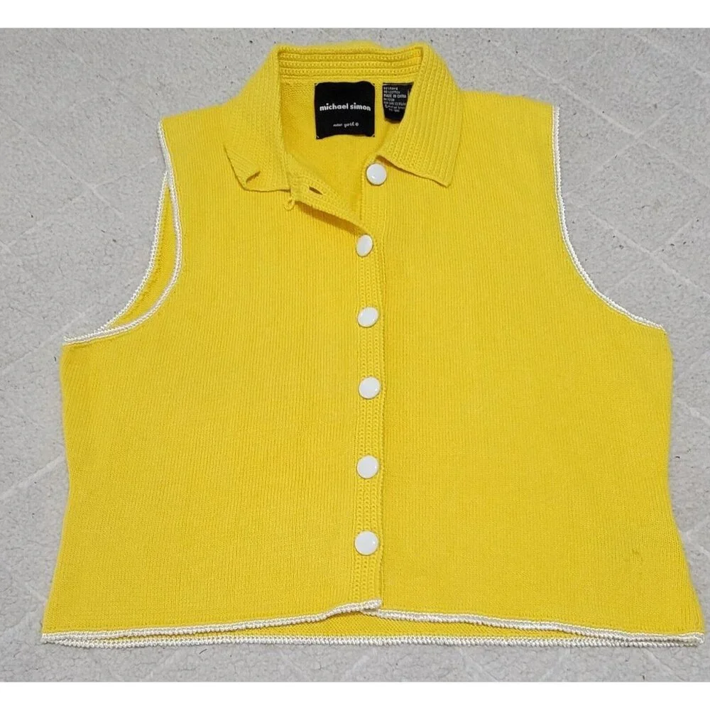Michael Simon Womens Yellow Button Front Sweater Knit Vest Collared Size‎ L